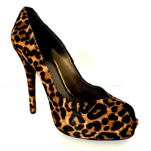 Stuart Weitzman Peep Toe Pump Calf Hair Pony Brown Platform Leo Cheetah …